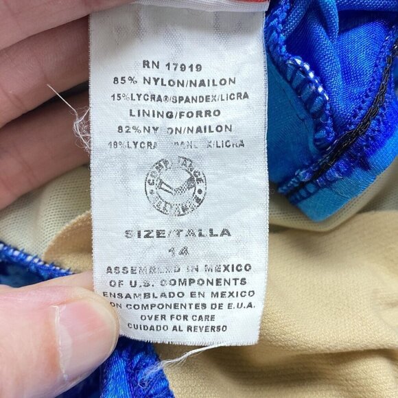 MAXINE of HOLLYWOOD One Piece Swimsuit Ruched Front Beachy Vacation Blue 14 5-40 - Picture 11 of 12